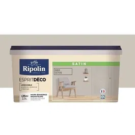 Ripolin Peinture intérieure satinée ultra couvrante - Pour murs et boiseries - Couleur Gris cetus - Application facile et lessivable