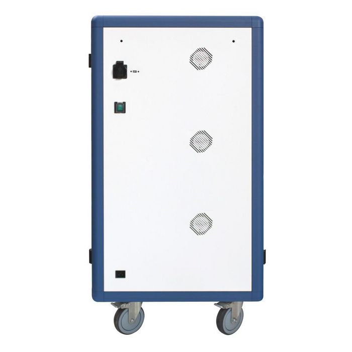 Techly Station de Charge USB avec Chariot Ventilé pour 30 Ordinateurs Portables / Tablettes / Smartphones Blanc/Bleu