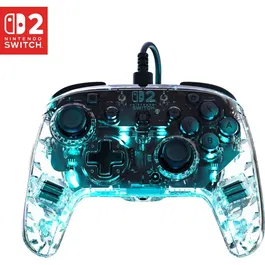 Turtle Beach Manette Gaming Afterglow RGB Filaire Transparente pour Nintendo Switch 2 - Compatible Switch et Switch OLED - Éclairage Personnalisable, Sticks Hall, Bouton GameChat