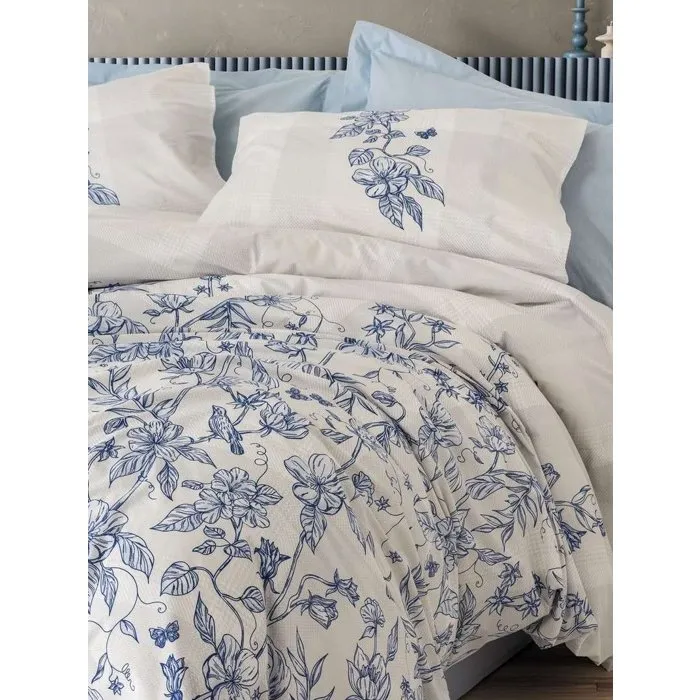 Parure de lit Bleu - 1 housse de couette 240 x 220 cm + 2 taies d'oreiller 60 x 60 cm - 100% coton renforcé