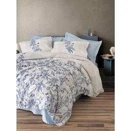 Parure de lit Bleu - 1 housse de couette 240 x 220 cm + 2 taies d'oreiller 60 x 60 cm - 100% coton renforcé