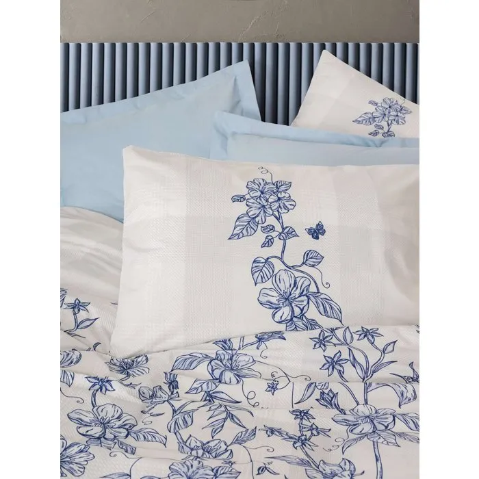 Parure de lit Bleu - 1 housse de couette 240 x 220 cm + 2 taies d'oreiller 60 x 60 cm - 100% coton renforcé