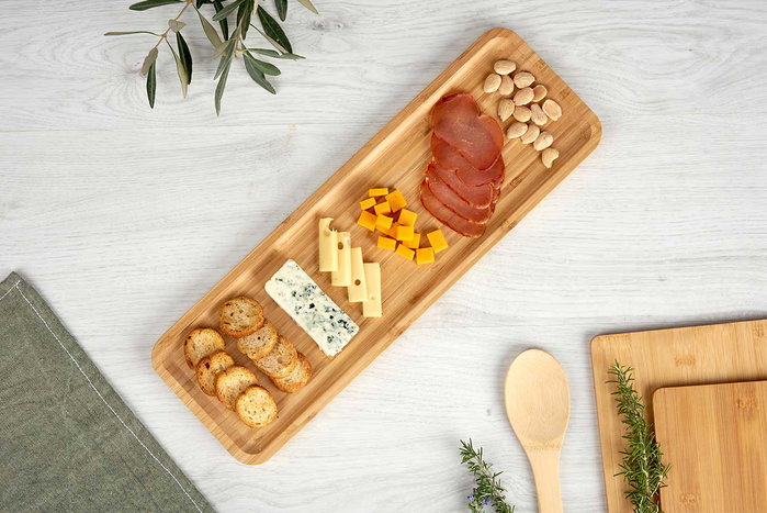 KINVARA Planche à découper rectangulaire en bambou pour apéritif 46x15 cm