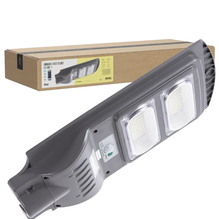 BX3 LIGHT Farola LED solaire 40W 6000K IP65 avec capteur crépusculaire et mouvement - 50000H - Autonome pour éclairage public et extérieur - Réf. BX3-SLABS40W-CW BX3 LIGHT Farola LED solaire 40W 6000K IP65 avec capteur crépusculaire et mouvement - 50000H - Autonome pour éclairage public et extérieur - Réf. BX3-SLABS40W-CW