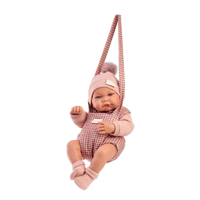 Muñecas Antonio Juan - Poupée nouveau-né Nica avec porte-bébé à carreaux - Poupée réaliste pour enfants 3 ans et plus - Référence 50432
