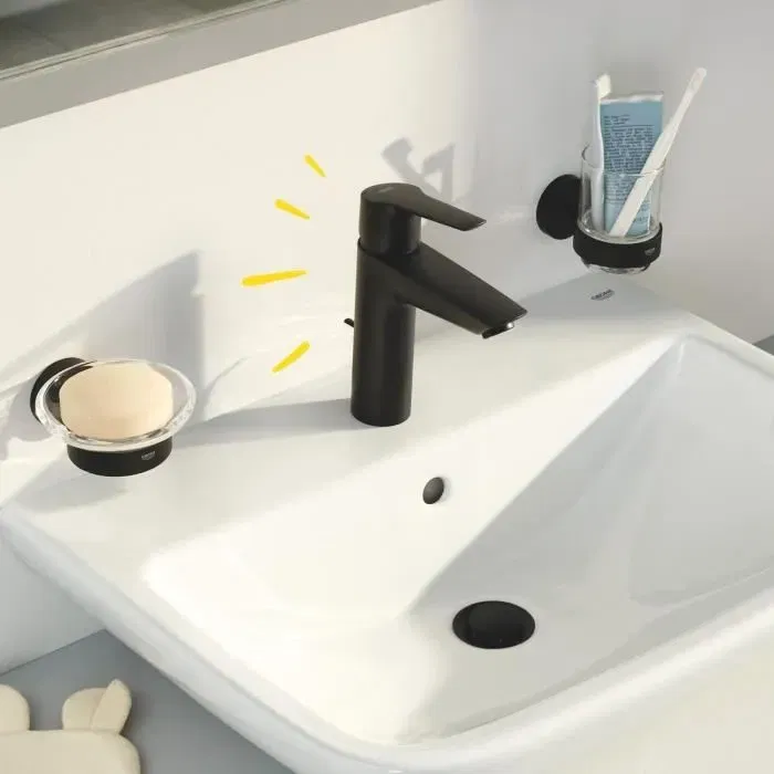 Grohe Start 242092432 - Mitigeur de lavabo monocommande noir mat, taille S, avec système d'économie d'eau et ensemble de vidage