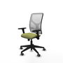 Chaise Motilla Synchro 3 positions tissu Vert olive Maille Blanc Base pyramidale noire Accoudoir 3D Sans appui-tête Roulettes 65mm pour moquette