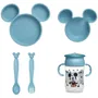 Thermobaby - Pack repas Silhouette PP - Ensemble de vaisselle pour enfants Mickey Mouse avec assiette compartimentée, bol, couverts et tasse 360° anti-fuite