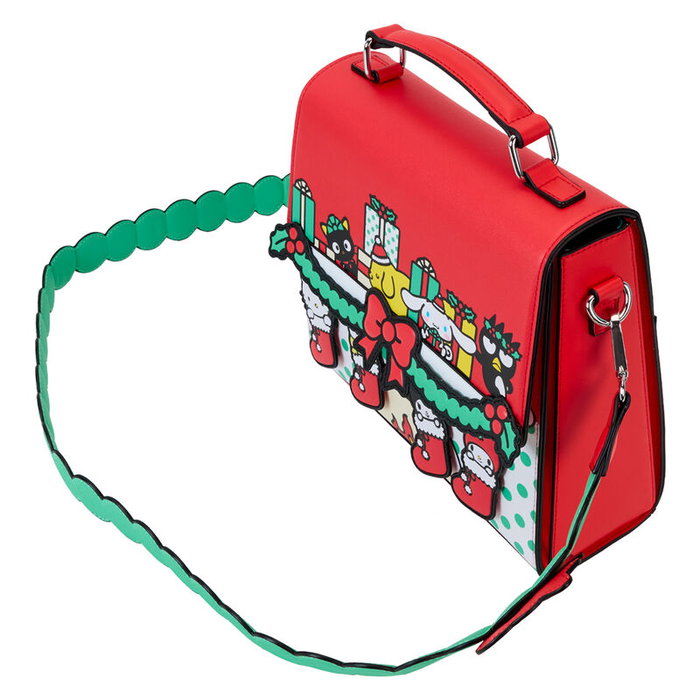 LOUNGEFLY Sac bandoulière Hello Kitty Christmas Sanrio en simili cuir - 25x21,25x8,75 cm avec bretelle détachable, paillettes et appliques