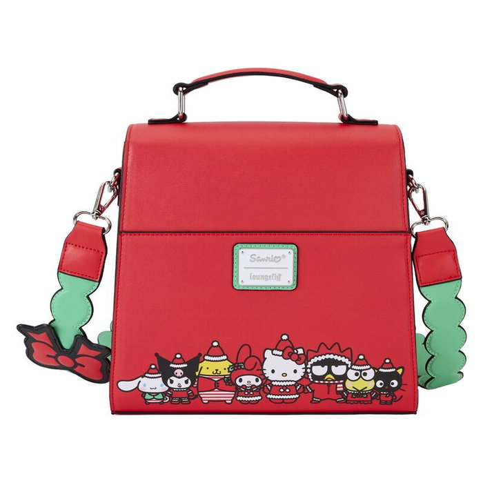 LOUNGEFLY Sac bandoulière Hello Kitty Christmas Sanrio en simili cuir - 25x21,25x8,75 cm avec bretelle détachable, paillettes et appliques