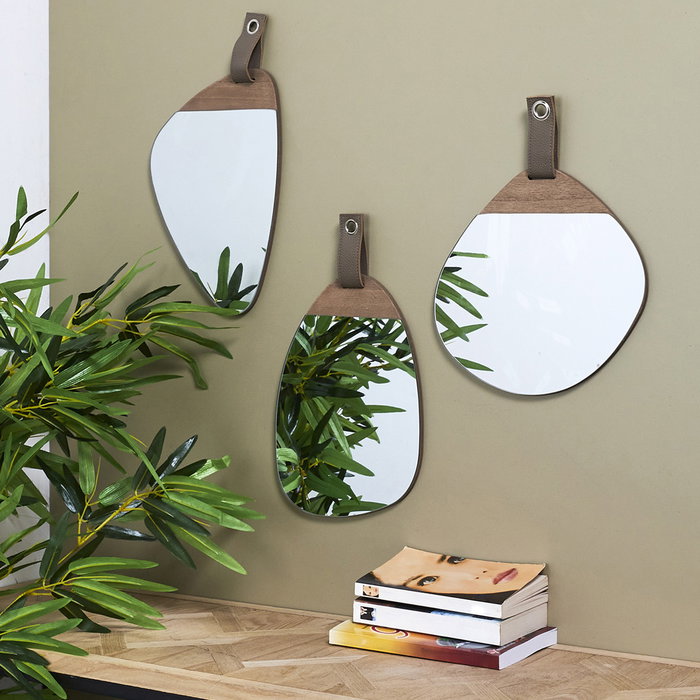 Home Deco Factory Miroir mural en bois avec poignée imitation cuir