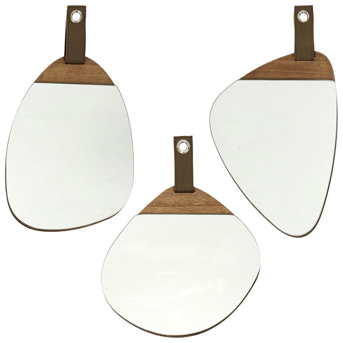 Home Deco Factory Miroir mural en bois avec poignée imitation cuir