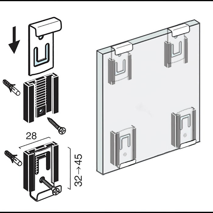 WOLFPACK LINEA PROFESIONAL Agrafe réglable pour miroir inoxydable 25x30 (4 unités) WOLFPACK LINEA PROFESIONAL Agrafe réglable pour miroir inoxydable 25x30 (4 unités)