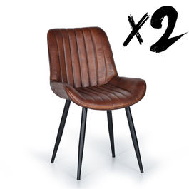 GINER Y COLOMER - Chaise Design en Cuir Brun avec Pieds en Métal Noir - Style Industriel - Dimensions : 53x63x87 cm