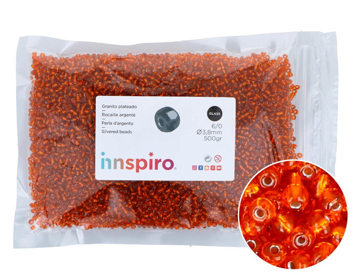 Innspiro Rocaille en verre ronde argenté orange 3,8mm 500g Innspiro Rocaille en verre ronde argenté orange 3,8mm 500g