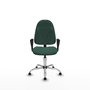 Chaise de bureau Algarra avec mécanisme Contact permanent de base, rembourrée de tissu vert bouteille. Équipée d'une base chromée, d'accoudoirs fixes et de butées