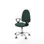 Chaise de bureau Algarra avec mécanisme Contact permanent de base, rembourrée de tissu vert bouteille. Équipée d'une base chromée, d'accoudoirs fixes et de butées