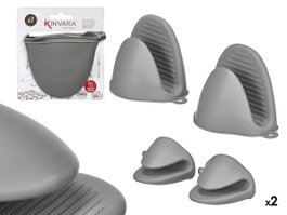 KINVARA Set de 2 manoplas en silicone blanc et gris