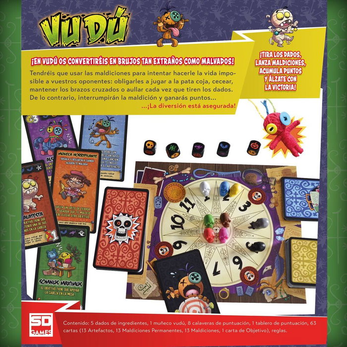 SD GAMES Vudu - Jeu de société en espagnol pour adultes et familles (à partir de 8 ans) 2 à 8 joueurs - Cartes, dés et plateau