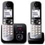 Panasonic KX-TG6822 - Téléphone DECT Duo avec répondeur et réduction de bruit, Compatible GAP, Autonomie 15h, 6 combinés, Clavier rétroéclairé
