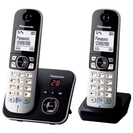 Panasonic KX-TG6822 - Téléphone DECT Duo avec répondeur et réduction de bruit, Compatible GAP, Autonomie 15h, 6 combinés, Clavier rétroéclairé