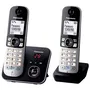 Panasonic KX-TG6822 - Téléphone DECT Duo avec répondeur et réduction de bruit, Compatible GAP, Autonomie 15h, 6 combinés, Clavier rétroéclairé