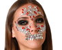 Autocollants Faciaux Joyas Crâne avec Strass Argentés - Bijoux de Visage pour Déguisement Dia de los Muertos et Fêtes d'Halloween