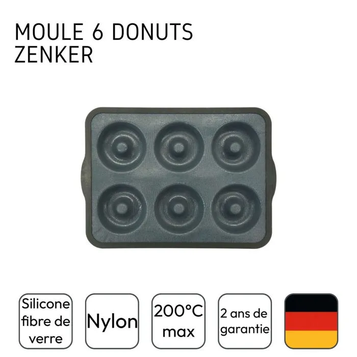 Zenker Moule à Donuts en Silicone Fibre de Verre - 6 Cavités - 36 x 26 cm - Noir - Cuisson Rapide et Démoulage Facile Sans Matière Grasse
