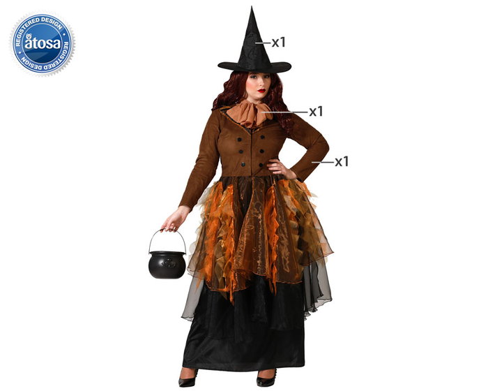 Atosa Déguisement Sorcière Marron avec Robe à Jupe en Tulle et Chapeau Atosa Déguisement Sorcière Marron avec Robe à Jupe en Tulle et Chapeau