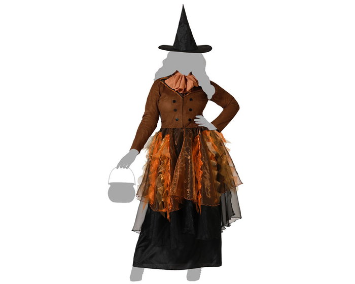 Atosa Déguisement Sorcière Marron avec Robe à Jupe en Tulle et Chapeau Atosa Déguisement Sorcière Marron avec Robe à Jupe en Tulle et Chapeau