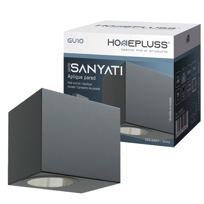 HomePluSS Applique murale série Sanyati carrée, noir, GU10 HomePluSS Applique murale série Sanyati carrée, noir, GU10