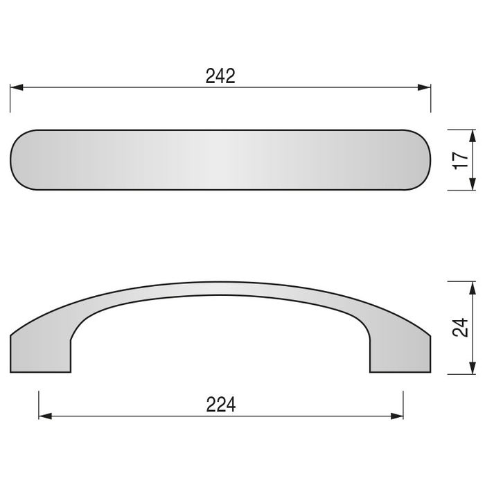 HERRAJES ALK Tirador Zamak Ocean, Distance 224, Finition Nickel Ral
