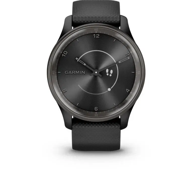Garmin Vivomove Trend - Montre connectée hybride avec aiguilles, écran tactile, notifications, Garmin Pay, bracelet silicone noir
