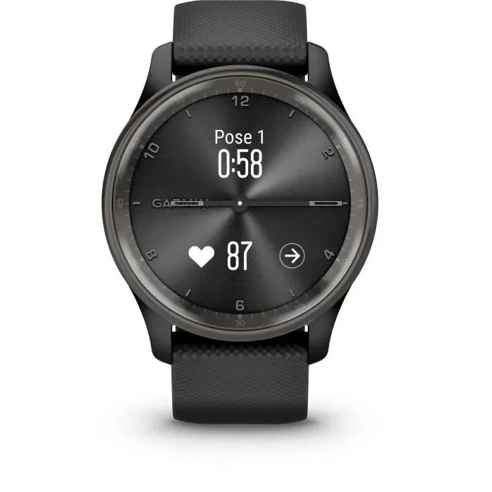 Garmin Vivomove Trend - Montre connectée hybride avec aiguilles, écran tactile, notifications, Garmin Pay, bracelet silicone noir
