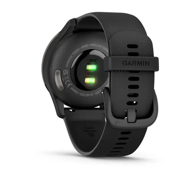 Garmin Vivomove Trend - Montre connectée hybride avec aiguilles, écran tactile, notifications, Garmin Pay, bracelet silicone noir