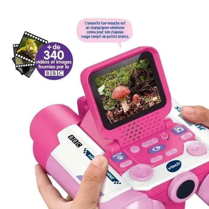 VTech Genius XL - Jumelles vidéo interactives avec écran couleur 2.4" et grossissement x10 - Rose - Version française