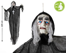 Monje Oscuro Décoratif Halloween - Moine Pendu avec Capuche et Croix, 225 cm, Accessoire Macabre pour Maison Hantée