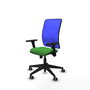 PIQUERAS Y CRESPO Chaise Motilla Synchro Vert Maille Bleu, Base pyramidale noire, Accoudoirs 3D, Sans appui-tête, Roulettes 65mm pour moquette