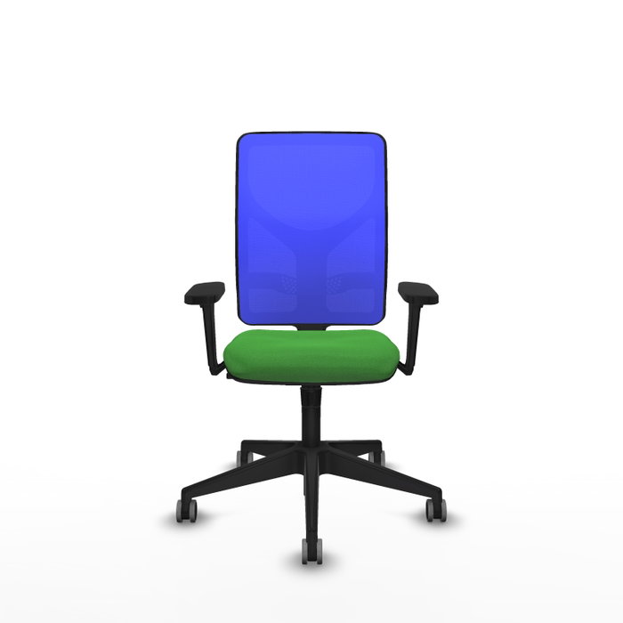 PIQUERAS Y CRESPO Chaise Motilla Synchro Vert Maille Bleu, Base pyramidale noire, Accoudoirs 3D, Sans appui-tête, Roulettes 65mm pour moquette