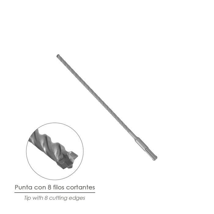 WOLFPACK LINEA PROFESIONAL Broca SDS Plus 8 Filos Cortantes Ø 6 x 260 mm. for Reinforced Concrete WOLFPACK LINEA PROFESIONAL Broca SDS Plus 8 Filos Cortantes Ø 6 x 260 mm. for Reinforced Concrete