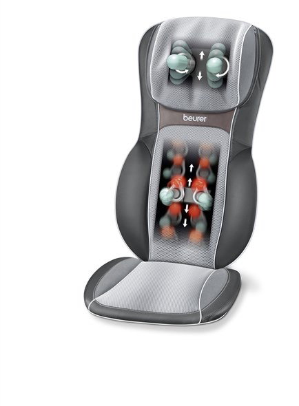 Beurer MG-295 (640.53) Coussin de Massage Shiatsu avec 4 Têtes, 3D, Réglage Hauteur, Chaleur et Lumière, Noir