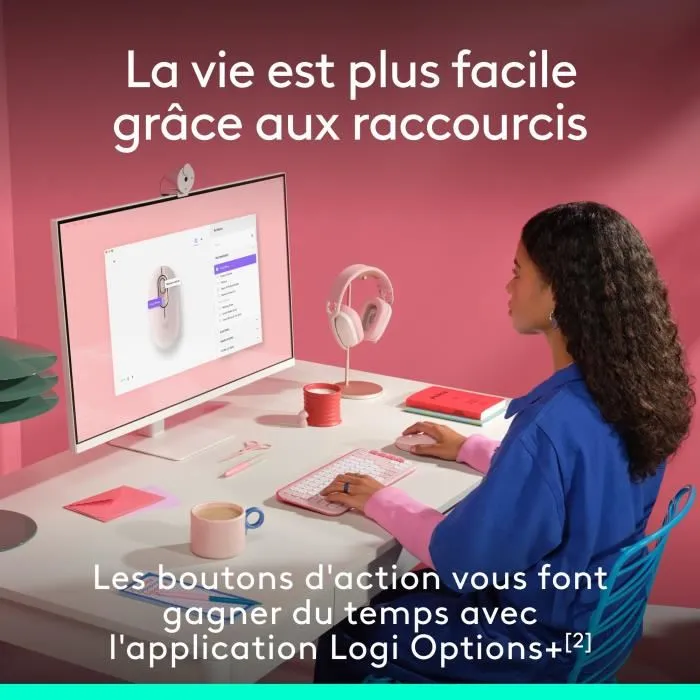 Logitech Pop Mouse Souris sans fil Rose, technologie FLOW, connexion 3 appareils, Bluetooth, Easy-Switch, pour Windows, Mac, Chrome OS, Android