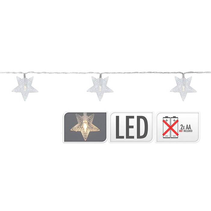Decorative Lightning Guirlande lumineuse à piles avec étoiles, blanc froid, 10 LED, 1,30 m Decorative Lightning Guirlande lumineuse à piles avec étoiles, blanc froid, 10 LED, 1,30 m