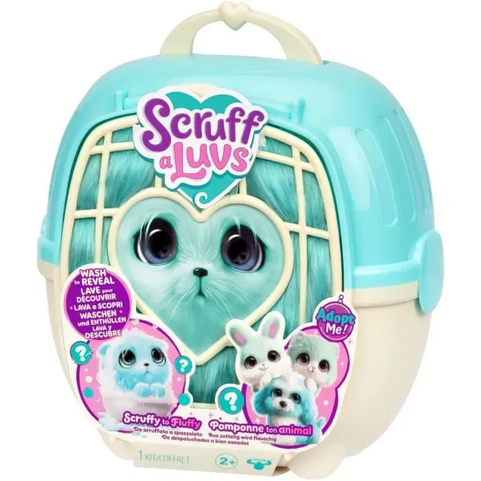 Scruff A Luvs - Boule de poils à toiletter bleue, peluche transformable chat/chien/lapin avec accessoires et certificat