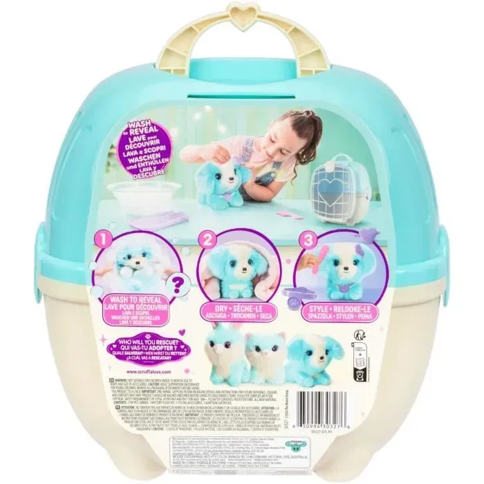 Scruff A Luvs - Boule de poils à toiletter bleue, peluche transformable chat/chien/lapin avec accessoires et certificat