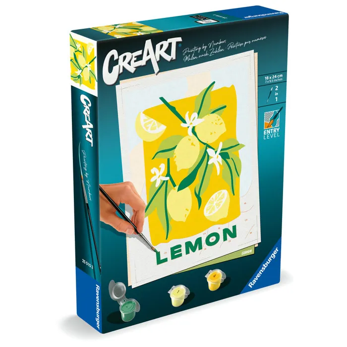 Ravensburger CréArt - Peinture par numéros adulte 'Lemon' - Tableau déco 18 x 24 cm avec 7 pots peinture acrylique
