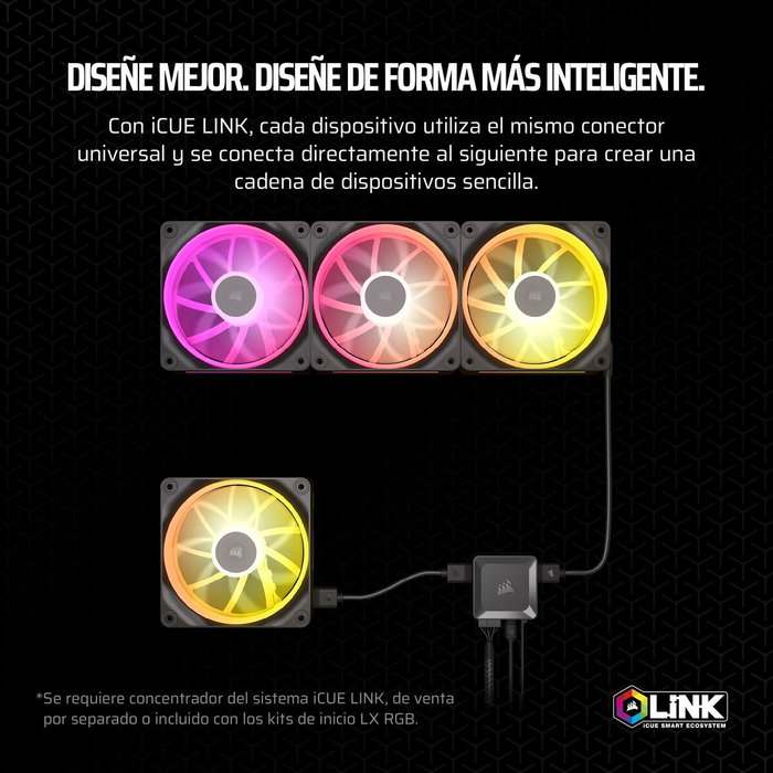 Corsair CO-9051025-WW Ventilateur iCUE LINK LX120 RGB 120 mm Noir avec contrôle d'éclairage intelligent