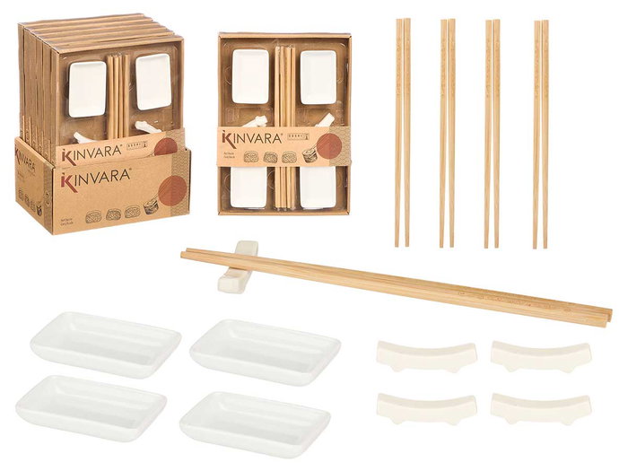 Kinvara Set Sushi Blanc 12 Pièces Porcelaine et Bambou 27 x 2 x 20 cm (Set de 12) Kinvara Set Sushi Blanc 12 Pièces Porcelaine et Bambou 27 x 2 x 20 cm (Set de 12)