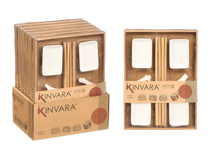 Kinvara Set Sushi Blanc 12 Pièces Porcelaine et Bambou 27 x 2 x 20 cm (Set de 12) Kinvara Set Sushi Blanc 12 Pièces Porcelaine et Bambou 27 x 2 x 20 cm (Set de 12)