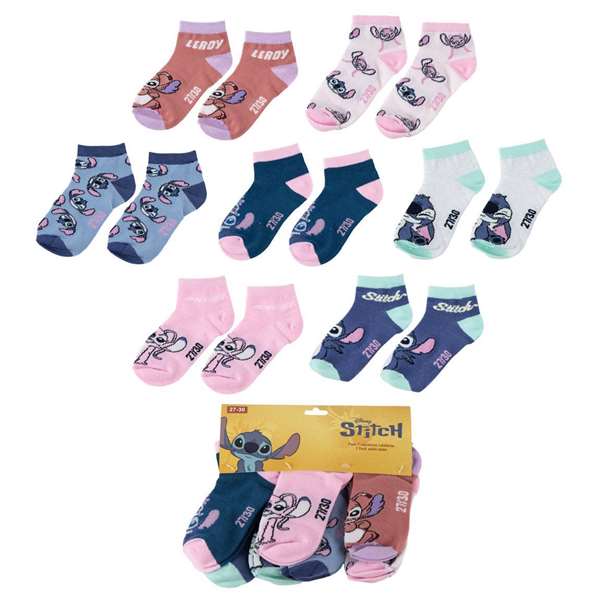 Cerdá Pack de chaussettes cheville Stitch T.23/26 - Modèles assortis - Pour pointures 23-26, à partir de 3 ans